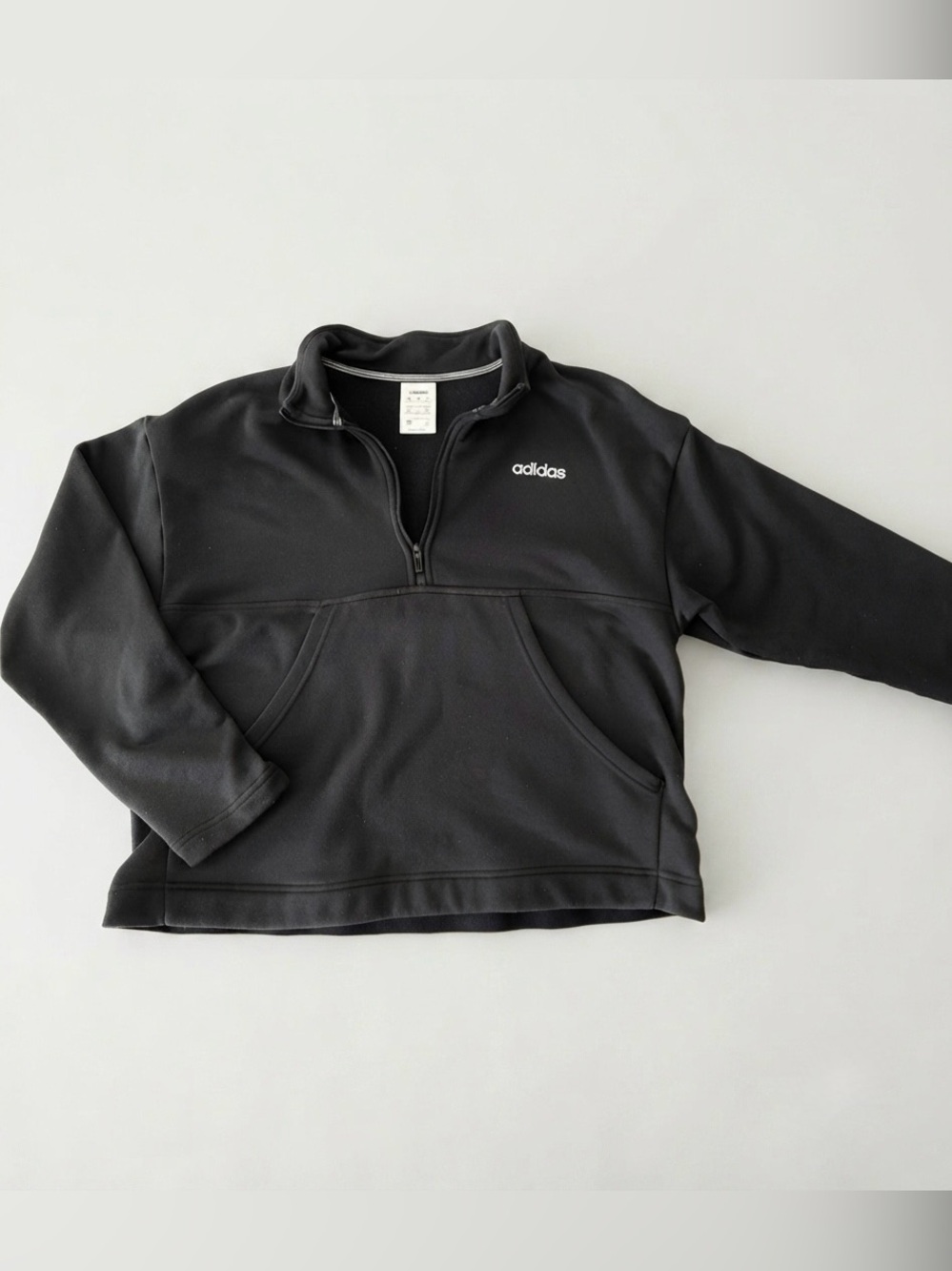 Adidas Women’s Quarter-Zip Pullover Sweatshirt with Logo Hem – Black